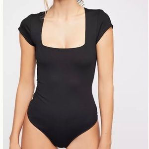 Free People Fair and Square Neck Duo Bodysuit in Black Size XS